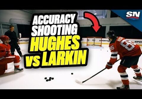 Accuracy Shooting BATTLE: Jack Hughes vs Dylan Larkin | On The Couch With Colby