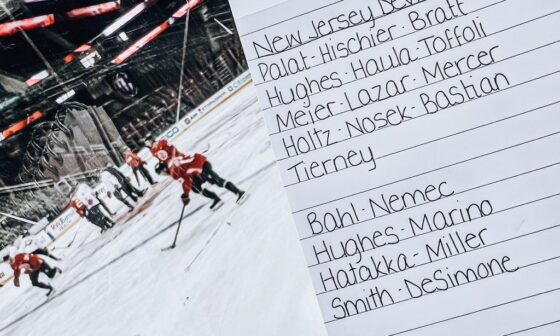 [Stein] No changes for NJDevils from Carolina other than Daws in the starters net. Smith skating as an extra, so his return will have to wait.