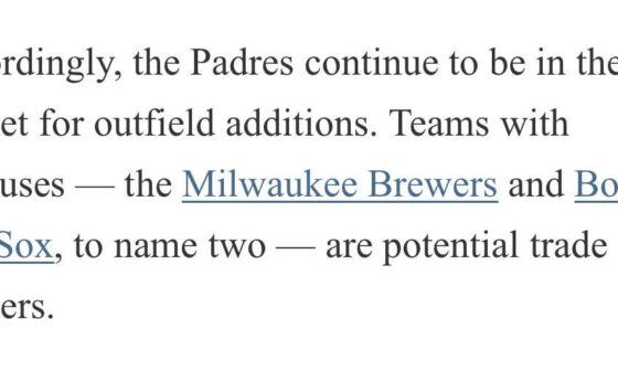 [Lin] the Padres continue to be in the market for outfield additions. Teams with surpluses — the Milwaukee Brewers and Boston Red Sox, to name two — are potential trade partners.