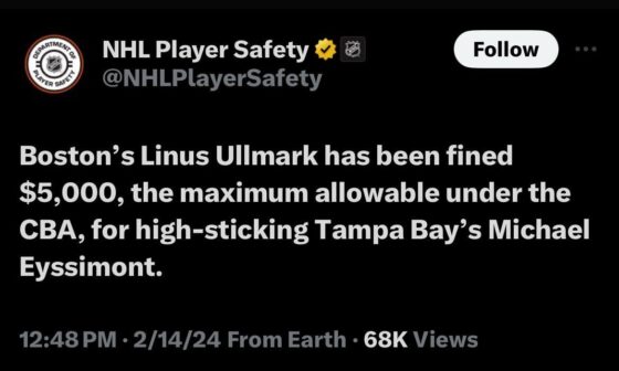 Beat Boston and made Ullmark’s wallet lighter