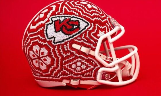 I am a native artisan and in honor of their recent championship I made a chiefs helmet decorated with Wixárika art.