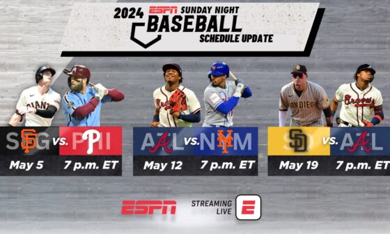 Mets/Braves May 12 has been picked for Sunday Night Baseball