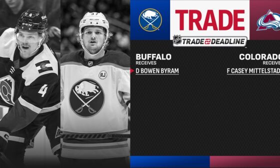 Avalanche trade Bowen Byram to the Sabres for Casey Mittelstadt