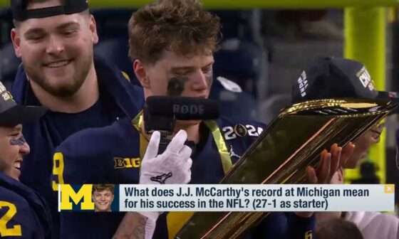 What does J.J. McCarthy's record at Michigan mean for his success in NFL?