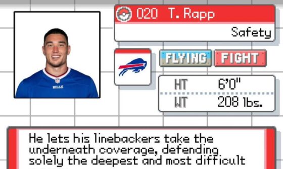 Posting a Pokédex entry for a Bills player every day until the NFL Draft. Day 16.