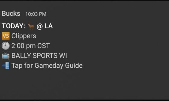 Phew. Almost missed the game. Thanks for the Reminder, Bucks