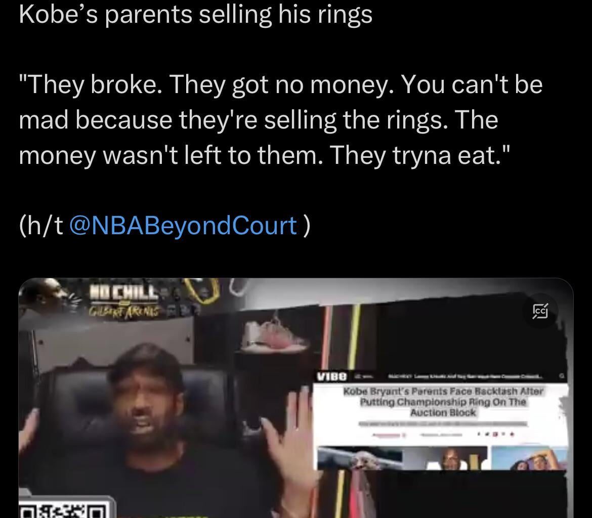 Gilbert Arenas on Kobe’s parents selling his rings