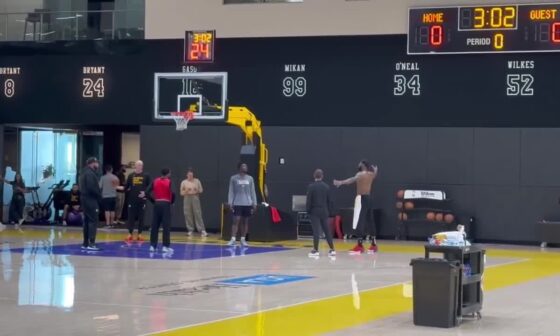 LeBron Teaching Defensive Positioning to the Lakers Coaching Staff After Today's Practice