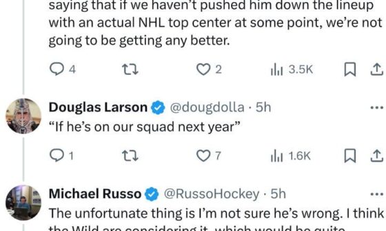 Russo tweets that the Wild are considering trading Rossi because he is too small