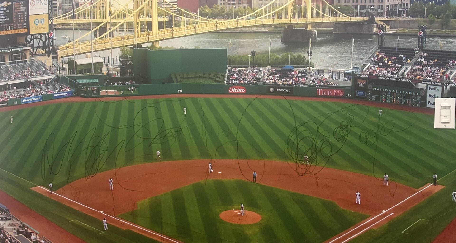 My local Subaru dealer’s kids area has an in-game picture of PNC Park on the wall. I decided to try and figure out the exact moment the picture was taken.