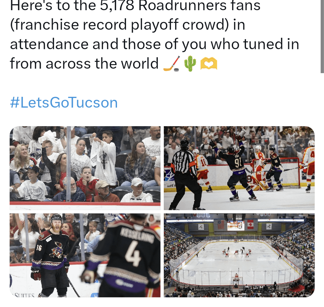 Tucson Roadrunners on Twitter Last Night