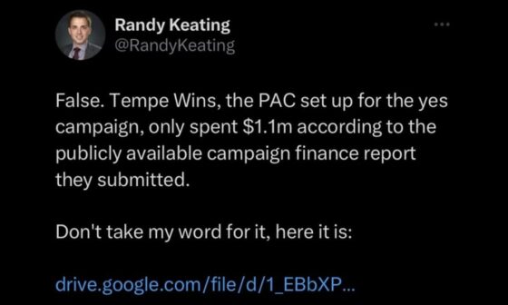 Tempe Councilmember Randy Keating’s response to Alex Meruelo saying that he spent $7 million on Tempe arena campaign