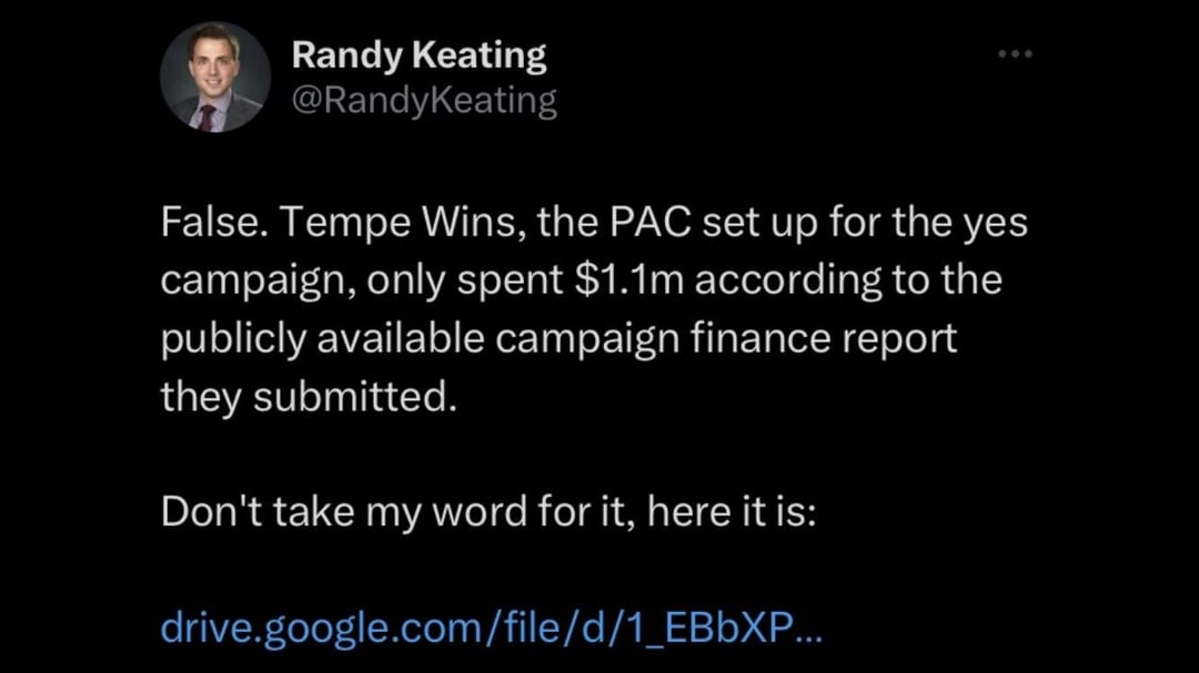 Tempe Councilmember Randy Keating’s response to Alex Meruelo saying that he spent $7 million on Tempe arena campaign