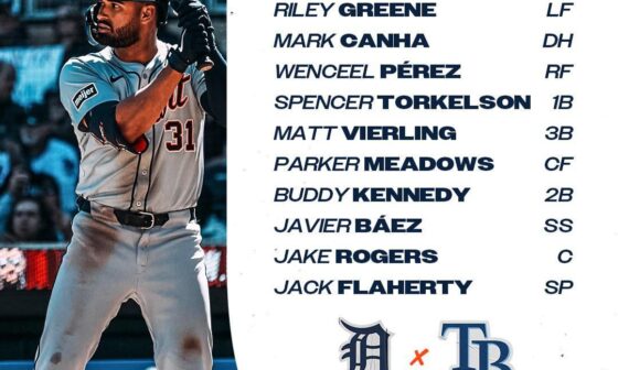 Detroit Tigers’ starting lineup for tonight’s starting lineup for the series finale in Tampa! Going for the sweep!