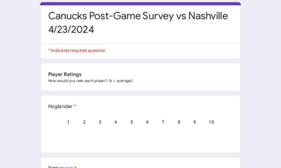 Canucks Post-Game Survey vs Nashville 4/23/2024
