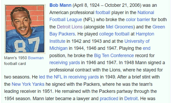 Today's featured article on Wikipedia is Bob Mann
