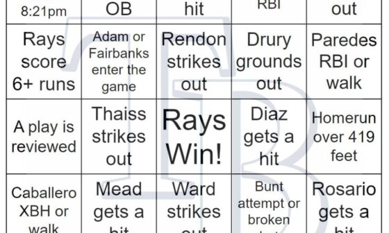 Rays vs Angels Bingo, 4/15/2024