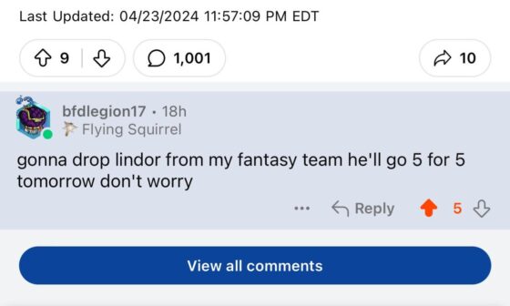 I take full credit for Lindor today