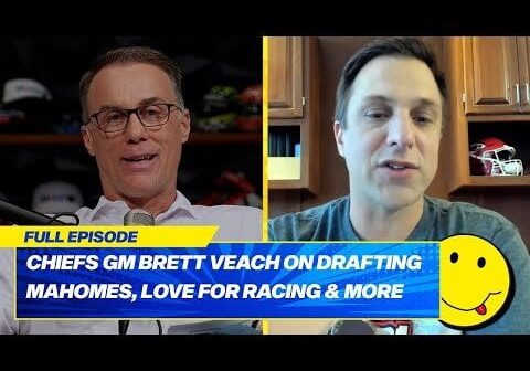 Retired NASCAR driver and Cup Series champion Kevin Harvick interviews GM Brett Veach on his NASCAR On FOX podcast