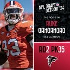 With the No. 35 overall pick in the 2024 NFLDraft, the AtlantaFalcons select Ruke Orhorhoro!