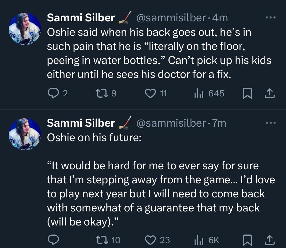 [Silber] Oshie’s back is in bad shape