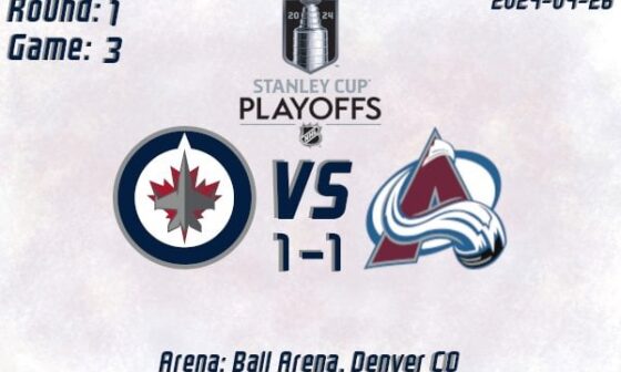 GDT - Fri April 26, 2024 | Jets at Avs @ 9pm CT | Playoffs Round 1 Game 3