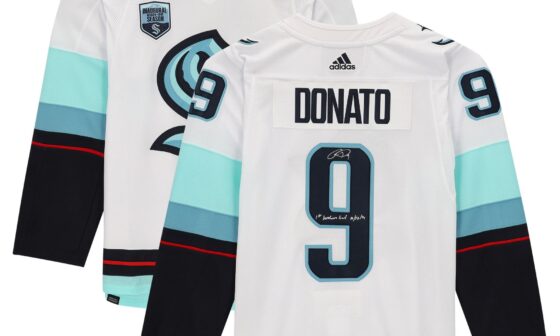 60% off Ryan Donato Seattle Kraken Autographed adidas Authentic Jersey with Inaugural Season Jersey Patch and "1st Kraken Goal 10/12/21" Inscription