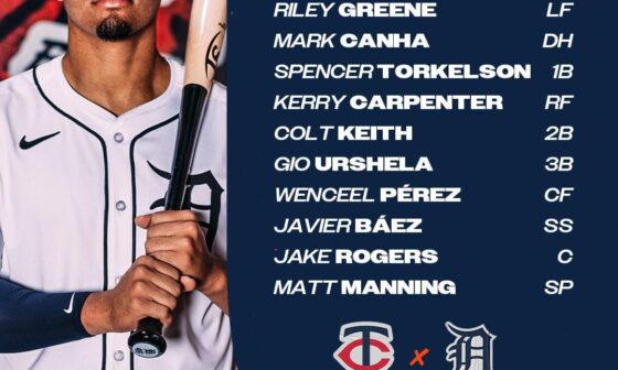 Detroit Tigers’ starting lineup for game 2 of today’s doubleheader against the Twins!