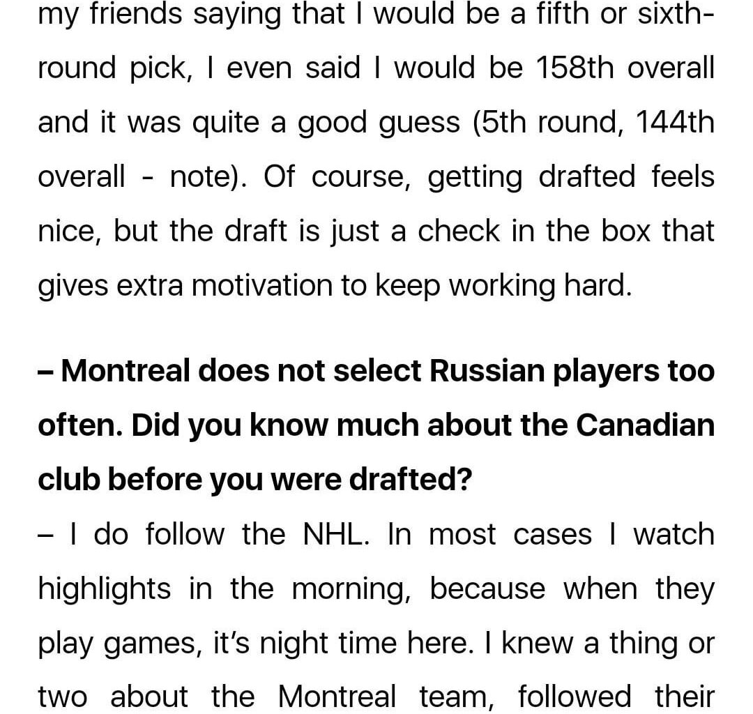 I found a quick interview by goalie prospect Yevgeni Volokhin on being drafted by Montréal and talking about Price! I thought you guys might like it! :)