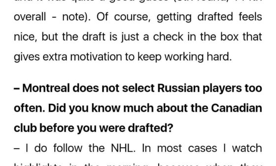 I found a quick interview by goalie prospect Yevgeni Volokhin on being drafted by Montréal and talking about Price! I thought you guys might like it! :)
