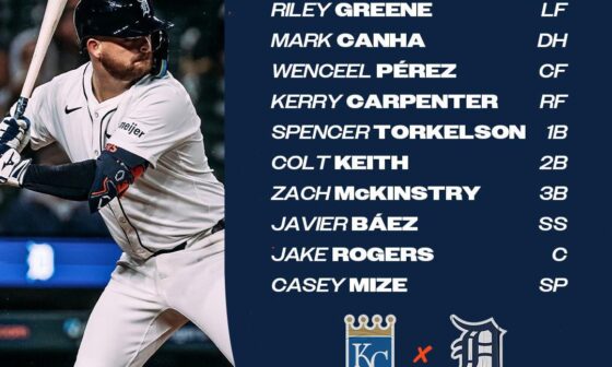 Detroit Tigers’ starting lineup for tonight’s game against the Royals!