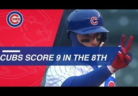 (4/14/2018) Cubs come back from down 10-5 to win 14-10 with nine-run 8th inning. Cubs were down 10-2 in the 4th.