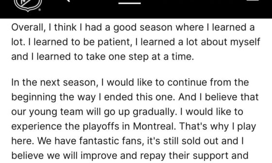 Juraj Slafkovsky on what he learned about himself this year & what he hopes to accomplish with the Habs next season