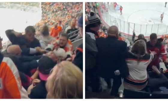 Flyers & Devils Fans Trade Punches During Wild Brawl In The Stands With One Fan Being Tossed Several Rows | OutKick