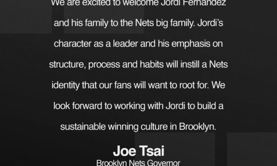 Here are the statements from Joe Tsai and Sean Marks following Jordi's signing