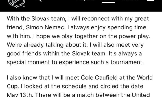 Juraj Slafkovsky on playing alongside his best friend Simon Nemec for Slovakia & playing against his friend Cole Caufield vs Team USA