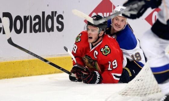 April 21, 2014: 10 years ago today...  The facial expressions of Jay Bouwmeester & Jonathan Toews.