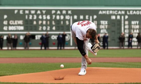 Gronk spikes first pitch for patriots day