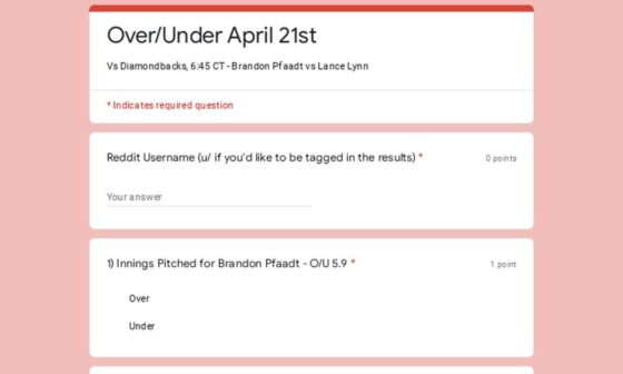 Over/Under April 22nd - Vs Diamondbacks, 6:45 CT - Brandon Pfaadt vs Lance Lynn