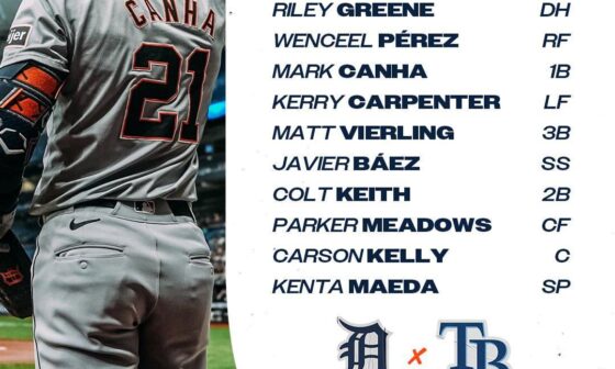 Detroit Tigers’ starting lineup for tonight’s game against the Rays!
