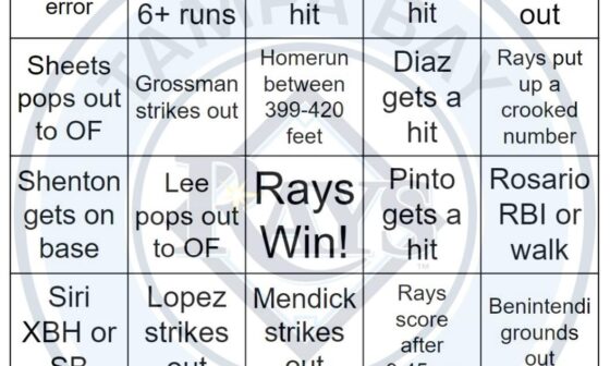 Rays vs White Sox Bingo, 4/48/2024