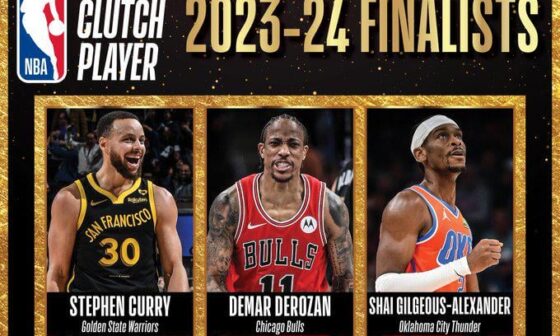 Steph Curry is officially Top 3 finalist in 2023-24 Kia NBA Clutch Player of the Year along with DeMar DeRozan & Shai Gilgeous-Alexander