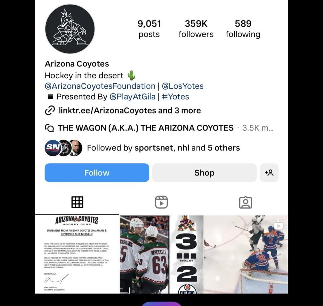 The Coyotes have ceased social media operations