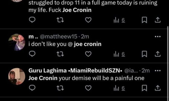 Search ‘Joe Cronin’ on Twitter anytime Dame starts ballin out and it’s full of angry Heat fans 😂