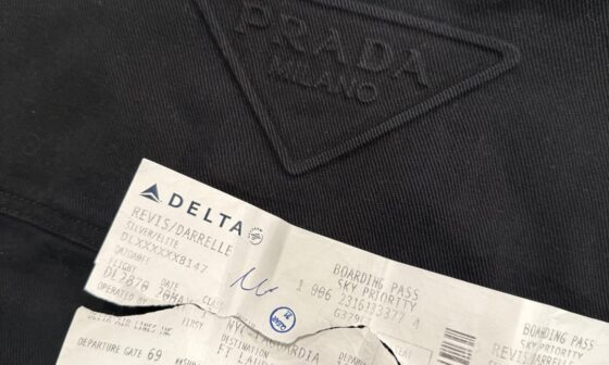 Found Darelle Revis’s Prada shirt at a thrift store in Florida (his plane ticket was in the pocket). I’m in awe.
