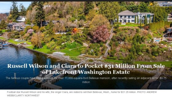 Russell Wilson and Ciara to Pocket $31 Million From Sale of Lakefront…