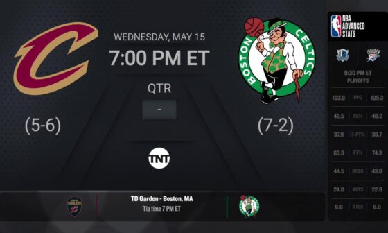 Cavaliers @ Celtics Game 5 | #NBAPlayoffs presented by Google Pixel on TNT Live Scoreboard