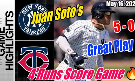 Yankees vs Twins [TODAY] Highlights | May 16, 2024 | 4 Runs Score Game | Great Play Soto! 🔥