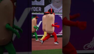 There is a real Hot Dog Race at Camden Yards now 😂 #mascots #baseball
