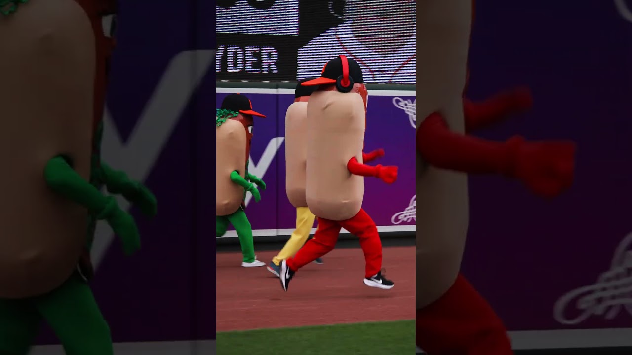 There is a real Hot Dog Race at Camden Yards now 😂 #mascots #baseball